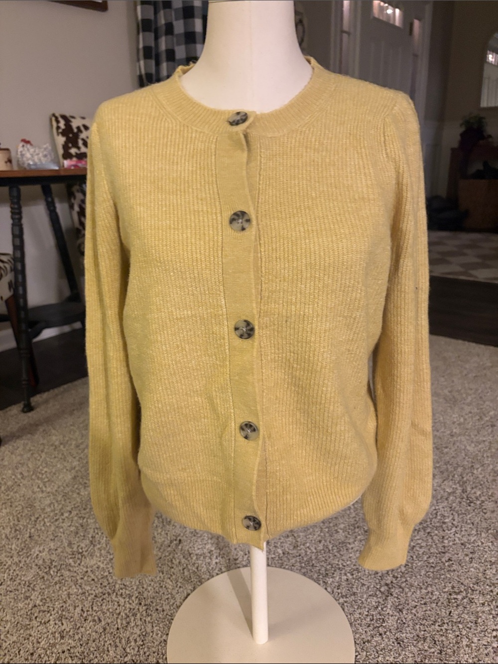 LOFT Button-Front Cardigan in Mustard Yellow